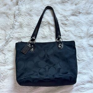 Y2K Coach Signature Dark Gray & Black Canvas Bag Patent Black Trim